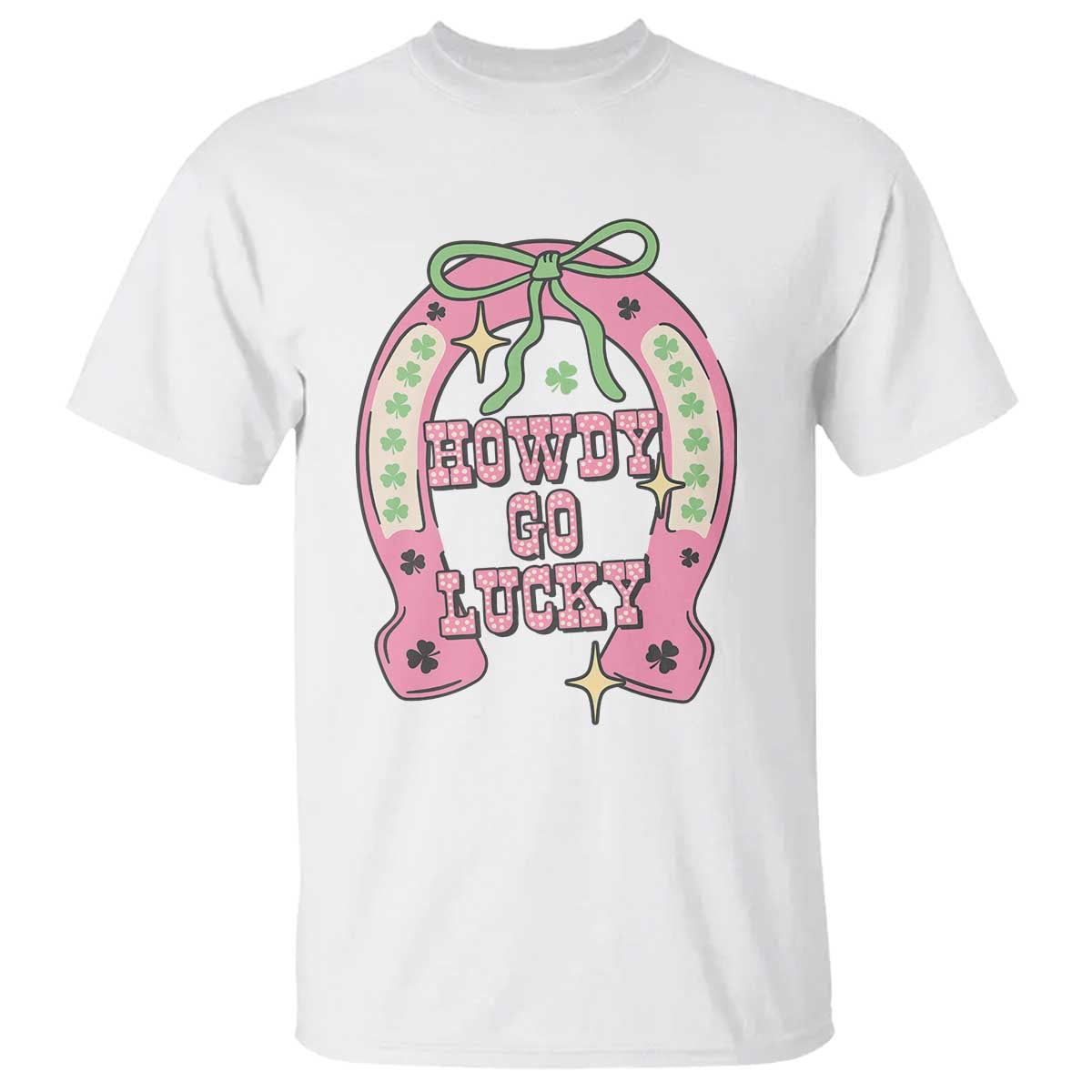 Funny St Patrick's Day Cowgirl Coquette T Shirt Howdy Go Lucky Pink Horseshoe