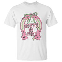 Funny St Patrick's Day Cowgirl Coquette T Shirt Howdy Go Lucky Pink Horseshoe