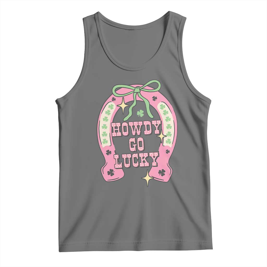 Funny St Patrick's Day Cowgirl Coquette Tank Top Howdy Go Lucky Pink Horseshoe