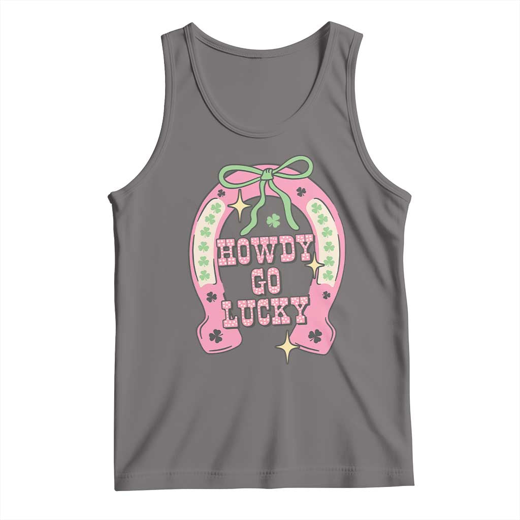 Funny St Patrick's Day Cowgirl Coquette Tank Top Howdy Go Lucky Pink Horseshoe