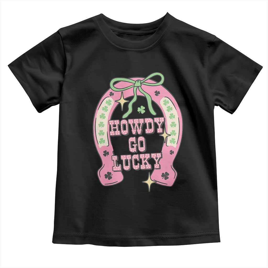 Funny St Patrick's Day Cowgirl Coquette Toddler T Shirt Howdy Go Lucky Pink Horseshoe