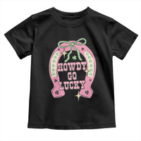 Funny St Patrick's Day Cowgirl Coquette Toddler T Shirt Howdy Go Lucky Pink Horseshoe