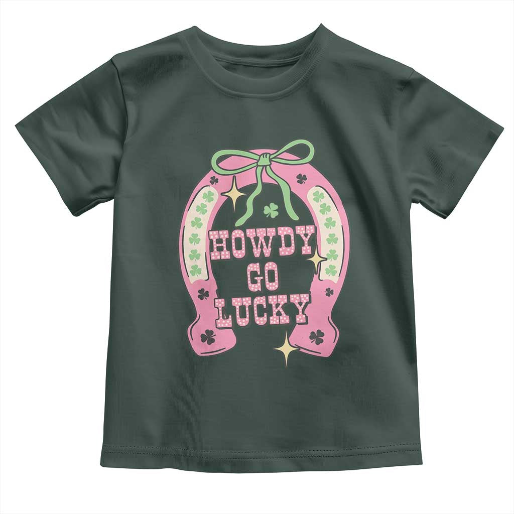Funny St Patrick's Day Cowgirl Coquette Toddler T Shirt Howdy Go Lucky Pink Horseshoe
