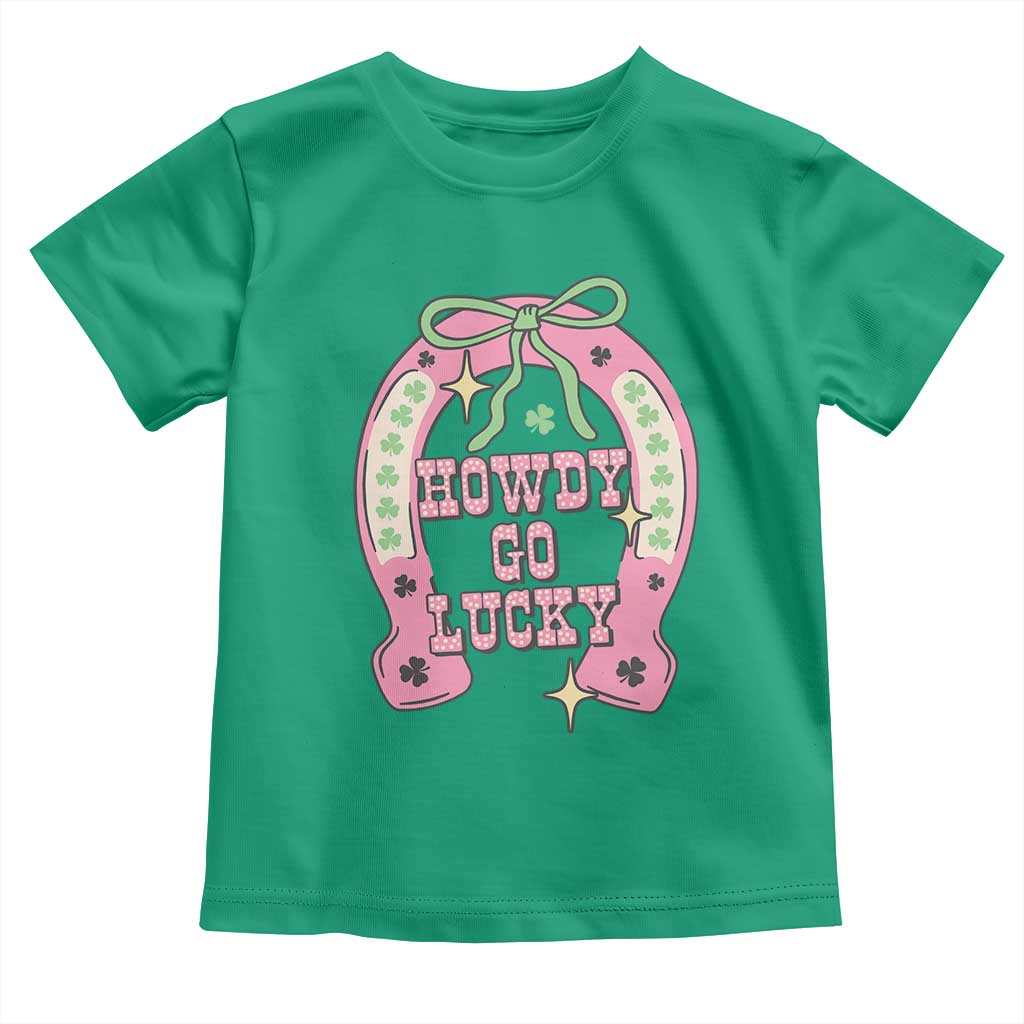 Funny St Patrick's Day Cowgirl Coquette Toddler T Shirt Howdy Go Lucky Pink Horseshoe