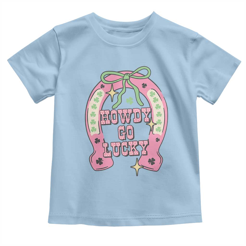 Funny St Patrick's Day Cowgirl Coquette Toddler T Shirt Howdy Go Lucky Pink Horseshoe