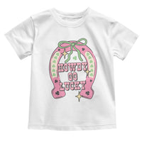 Funny St Patrick's Day Cowgirl Coquette Toddler T Shirt Howdy Go Lucky Pink Horseshoe