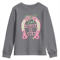 Funny St Patrick's Day Cowgirl Coquette Youth Sweatshirt Howdy Go Lucky Pink Horseshoe