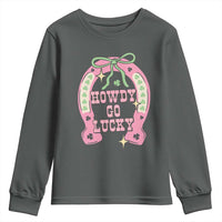 Funny St Patrick's Day Cowgirl Coquette Youth Sweatshirt Howdy Go Lucky Pink Horseshoe