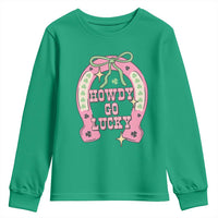 Funny St Patrick's Day Cowgirl Coquette Youth Sweatshirt Howdy Go Lucky Pink Horseshoe