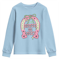 Funny St Patrick's Day Cowgirl Coquette Youth Sweatshirt Howdy Go Lucky Pink Horseshoe