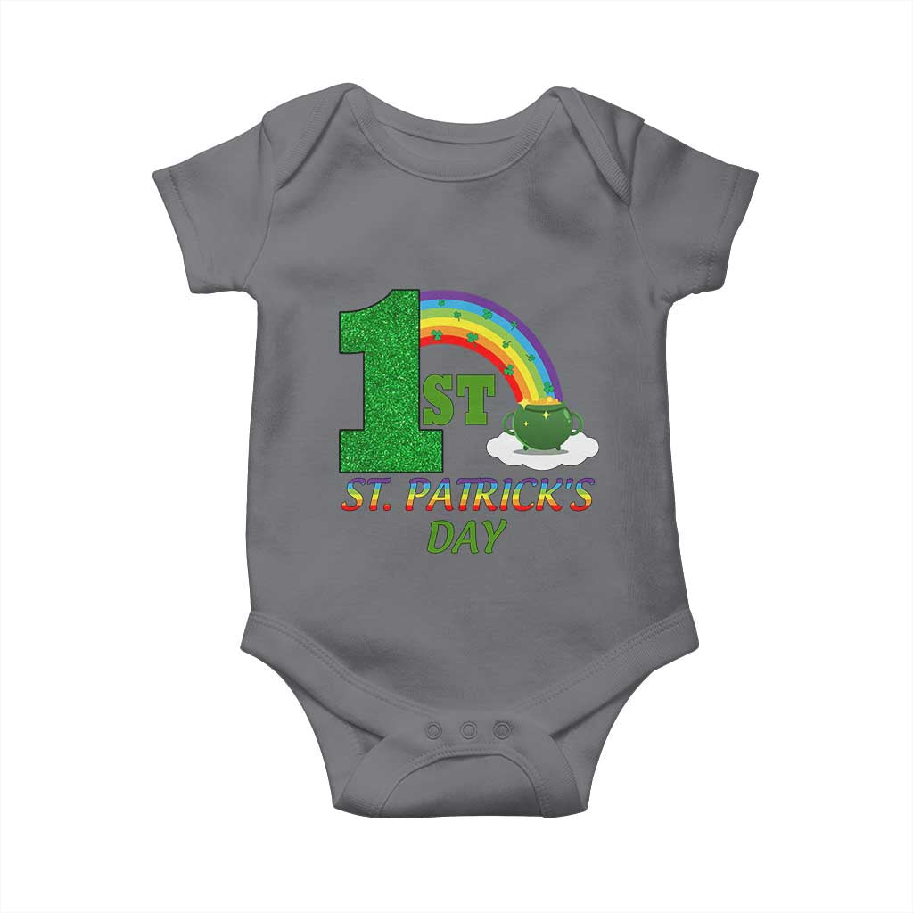 Funny First 1st St Patrick's Day Baby Onesie Shamrock Rainbow Glitter Print