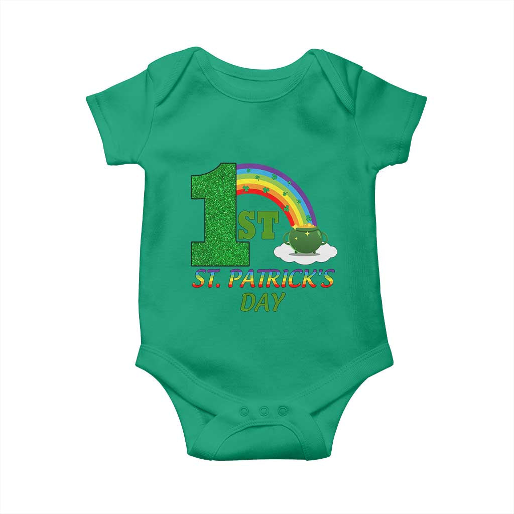 Funny First 1st St Patrick's Day Baby Onesie Shamrock Rainbow Glitter Print
