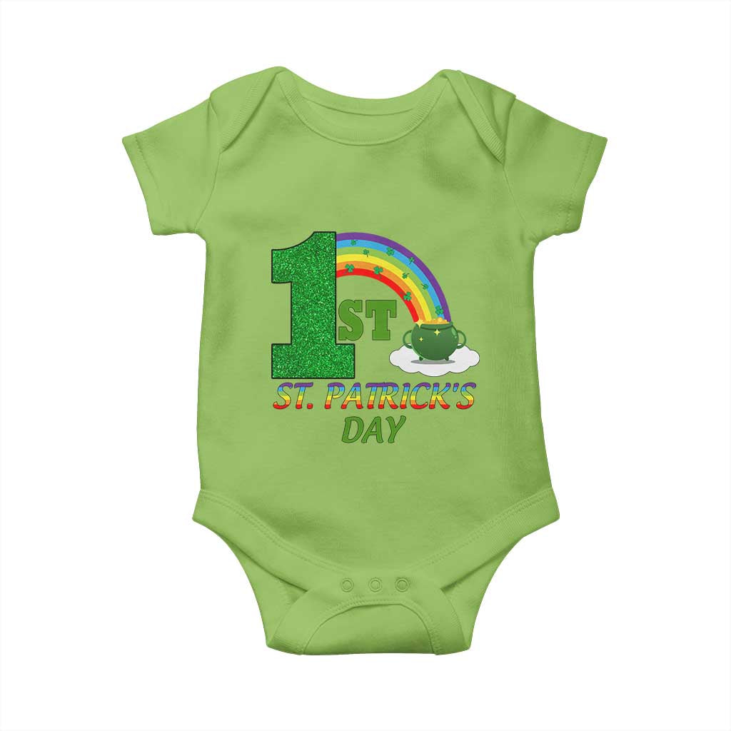 Funny First 1st St Patrick's Day Baby Onesie Shamrock Rainbow Glitter Print