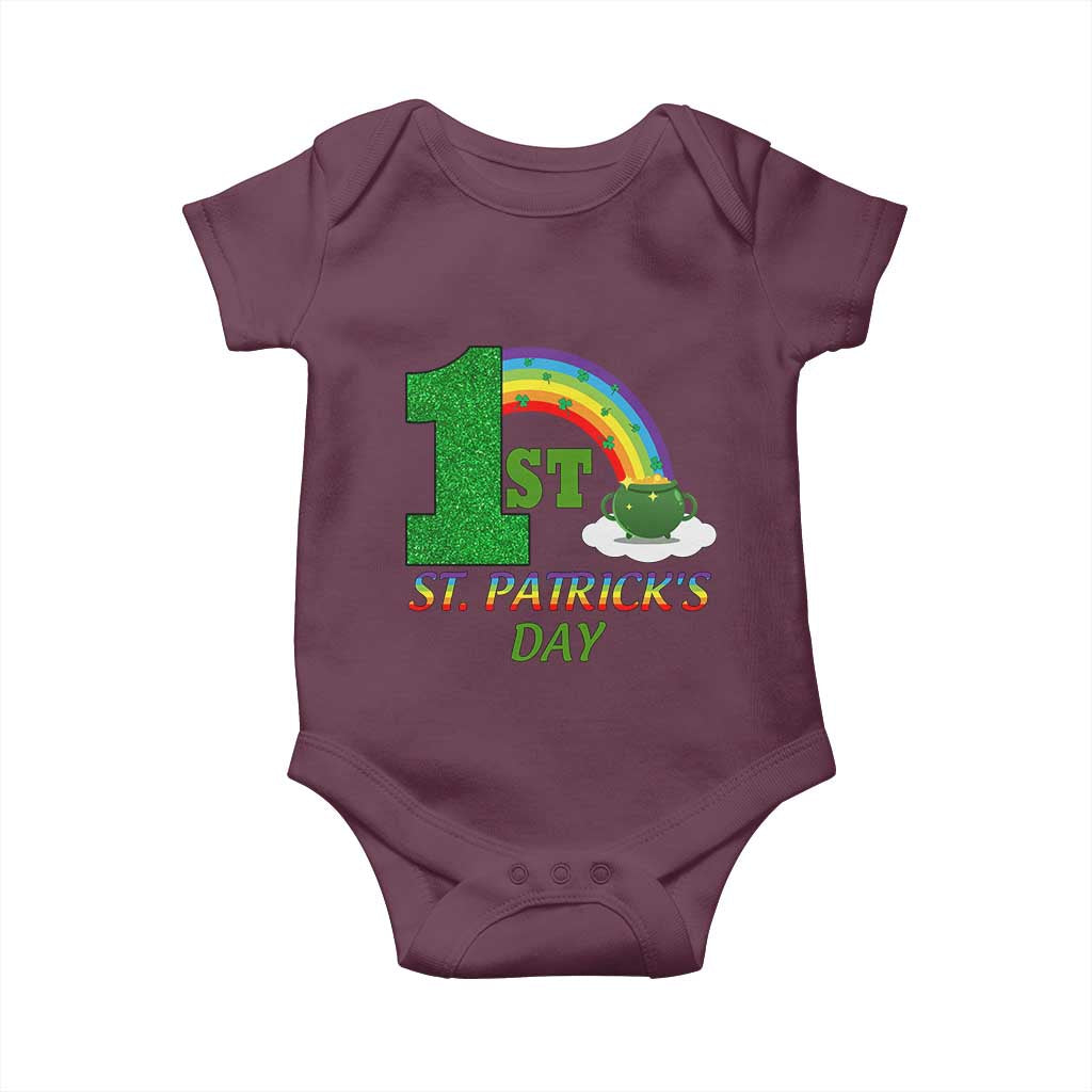 Funny First 1st St Patrick's Day Baby Onesie Shamrock Rainbow Glitter Print