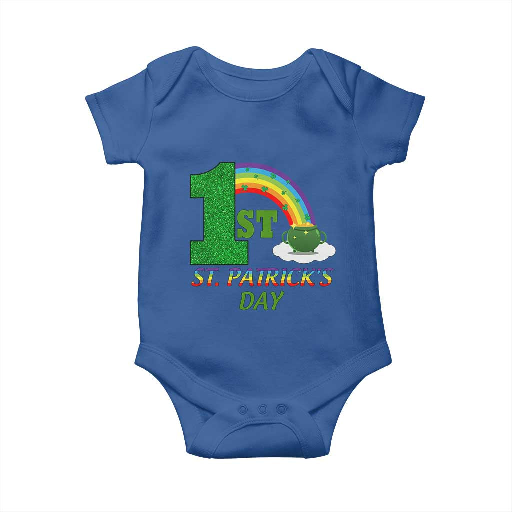 Funny First 1st St Patrick's Day Baby Onesie Shamrock Rainbow Glitter Print