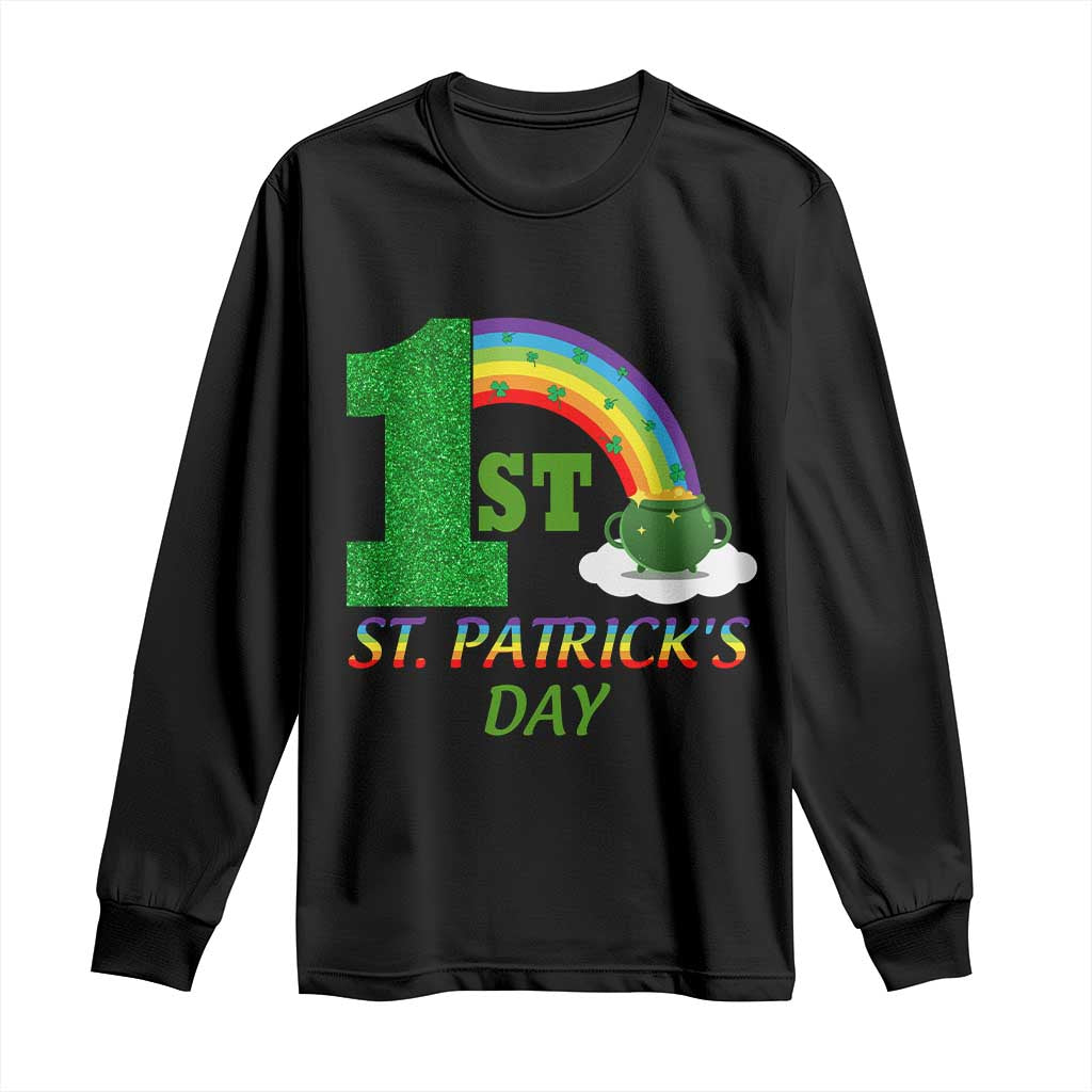Funny First 1st St Patrick's Day Long Sleeve Shirt Shamrock Rainbow Glitter Print
