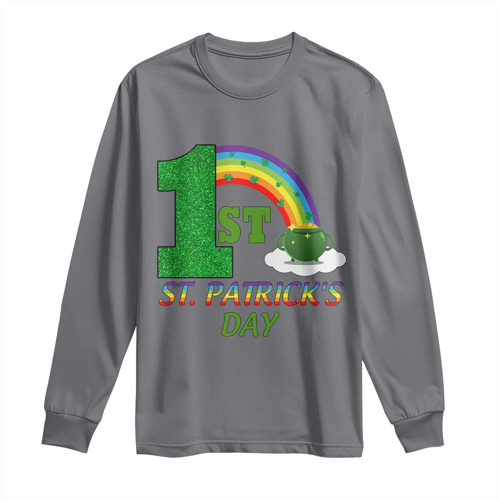 Funny First 1st St Patrick's Day Long Sleeve Shirt Shamrock Rainbow Glitter Print