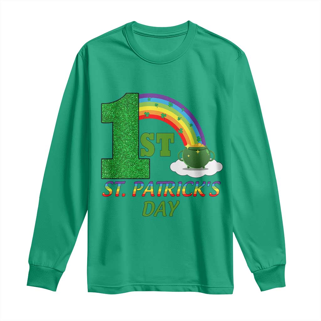 Funny First 1st St Patrick's Day Long Sleeve Shirt Shamrock Rainbow Glitter Print