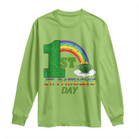 Funny First 1st St Patrick's Day Long Sleeve Shirt Shamrock Rainbow Glitter Print