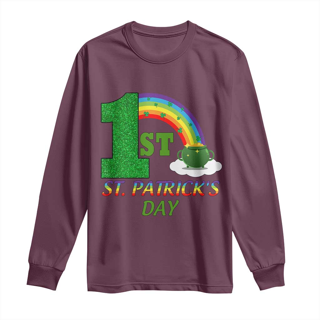 Funny First 1st St Patrick's Day Long Sleeve Shirt Shamrock Rainbow Glitter Print