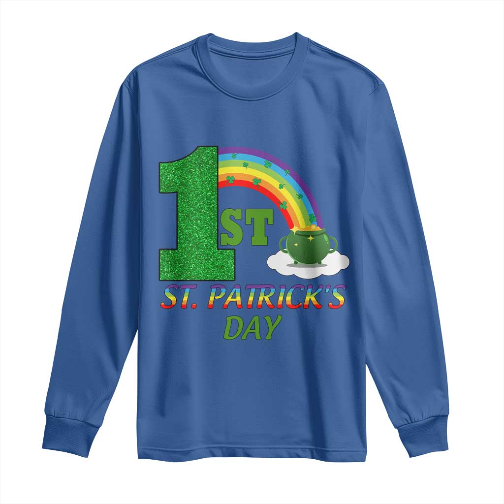 Funny First 1st St Patrick's Day Long Sleeve Shirt Shamrock Rainbow Glitter Print