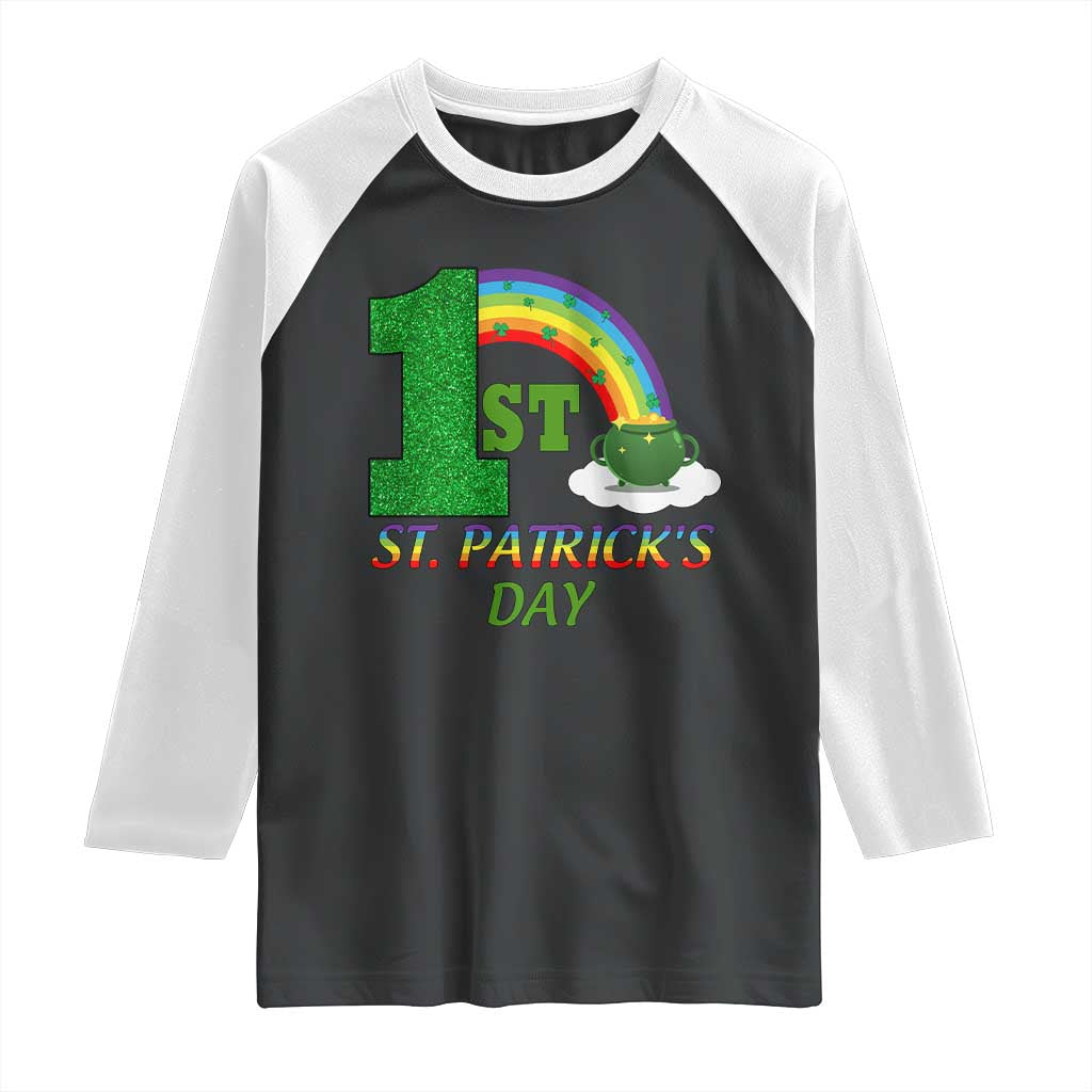 Funny First 1st St Patrick's Day Raglan Shirt Shamrock Rainbow Glitter Print