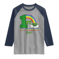 Funny First 1st St Patrick's Day Raglan Shirt Shamrock Rainbow Glitter Print