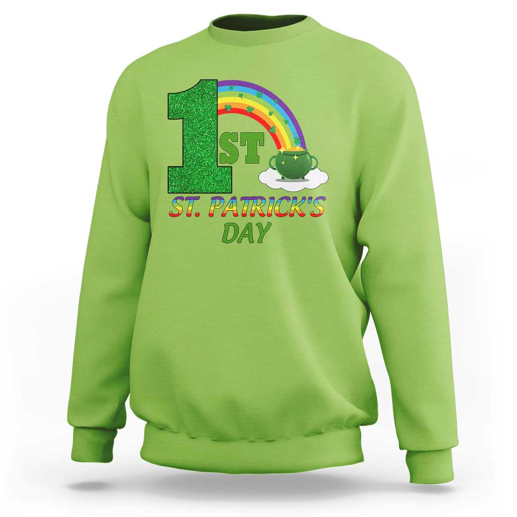 Funny First 1st St Patrick's Day Sweatshirt Shamrock Rainbow Glitter Print