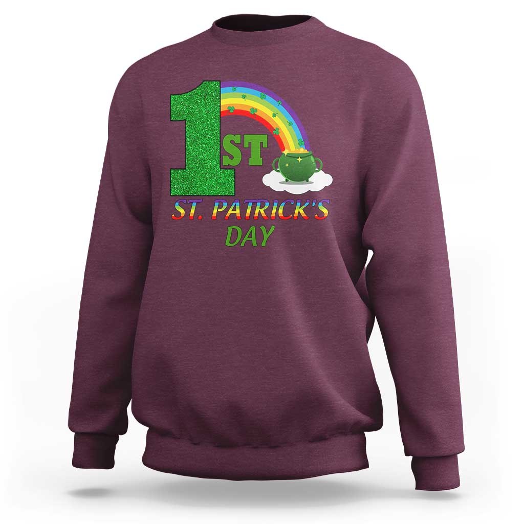 Funny First 1st St Patrick's Day Sweatshirt Shamrock Rainbow Glitter Print