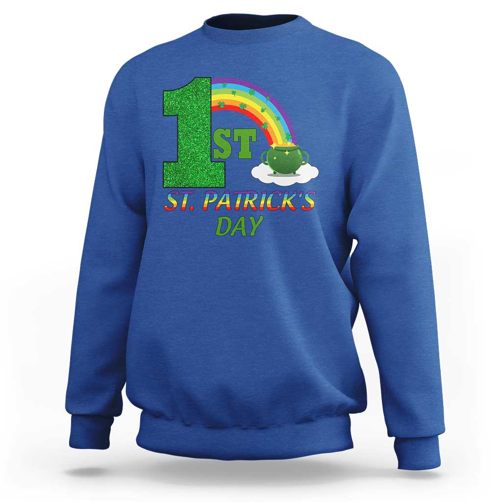 Funny First 1st St Patrick's Day Sweatshirt Shamrock Rainbow Glitter Print