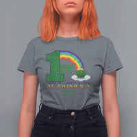 Funny First 1st St Patrick's Day T Shirt For Women Shamrock Rainbow Glitter Print