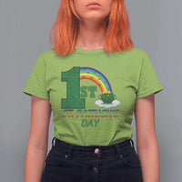 Funny First 1st St Patrick's Day T Shirt For Women Shamrock Rainbow Glitter Print