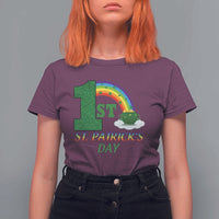 Funny First 1st St Patrick's Day T Shirt For Women Shamrock Rainbow Glitter Print