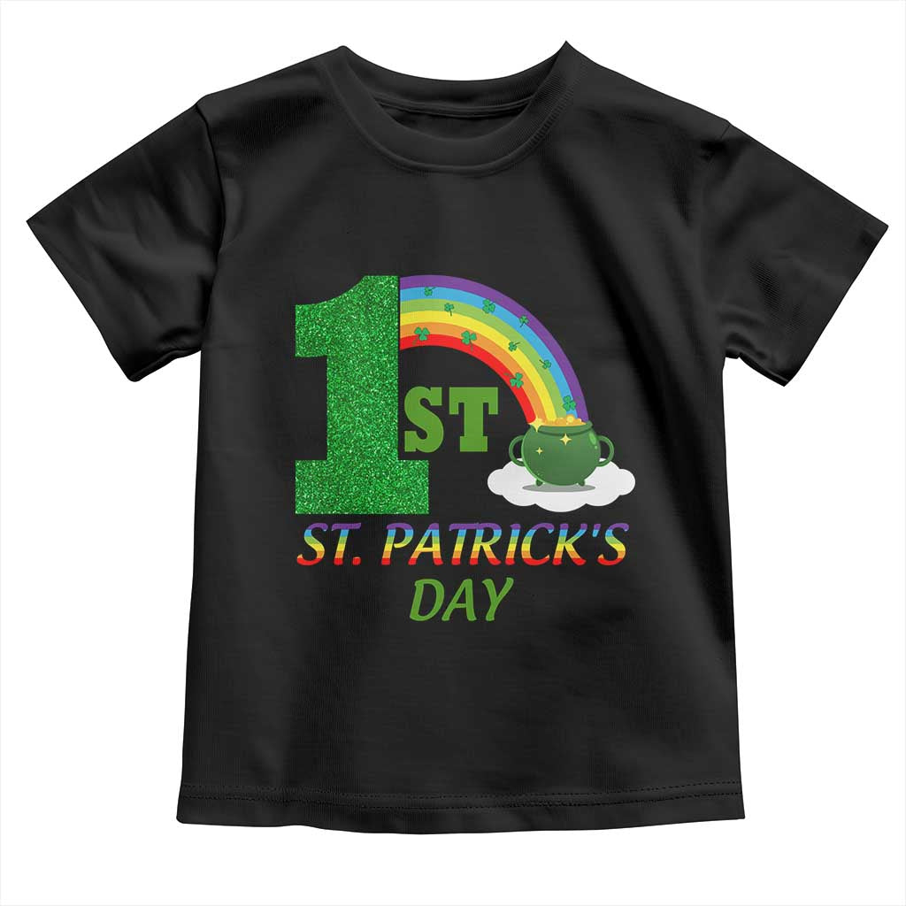 Funny First 1st St Patrick's Day Toddler T Shirt Shamrock Rainbow Glitter Print