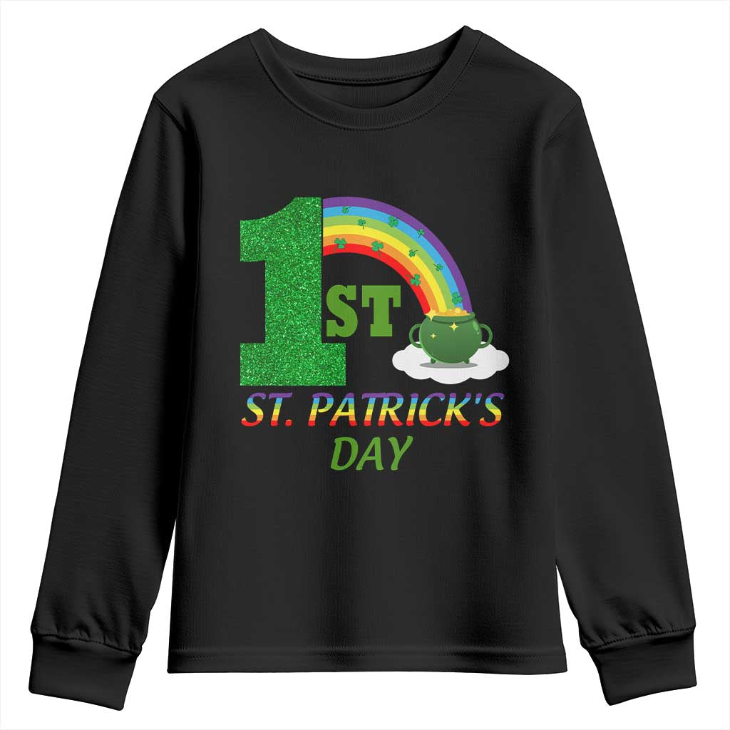 Funny First 1st St Patrick's Day Youth Sweatshirt Shamrock Rainbow Glitter Print