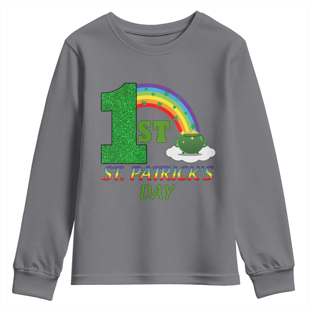 Funny First 1st St Patrick's Day Youth Sweatshirt Shamrock Rainbow Glitter Print