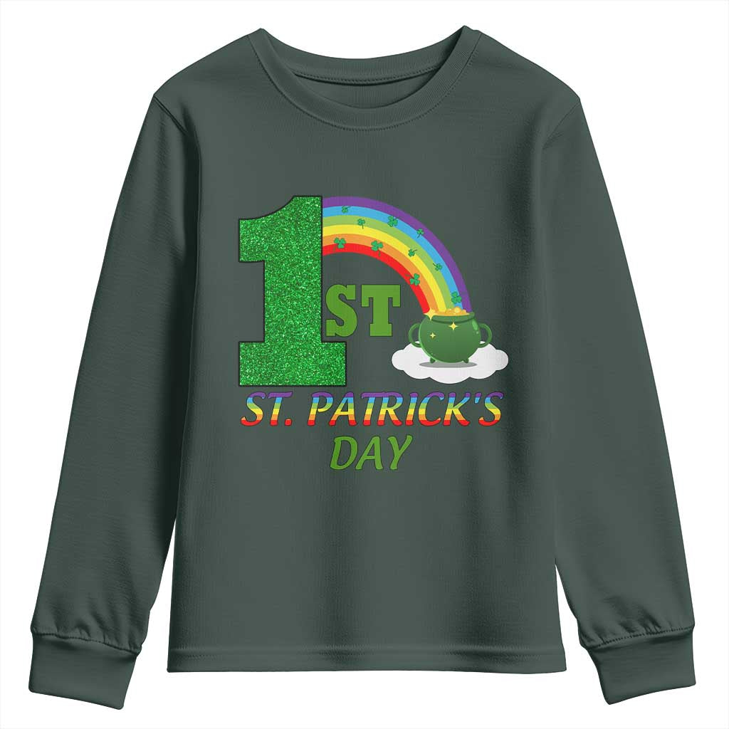 Funny First 1st St Patrick's Day Youth Sweatshirt Shamrock Rainbow Glitter Print
