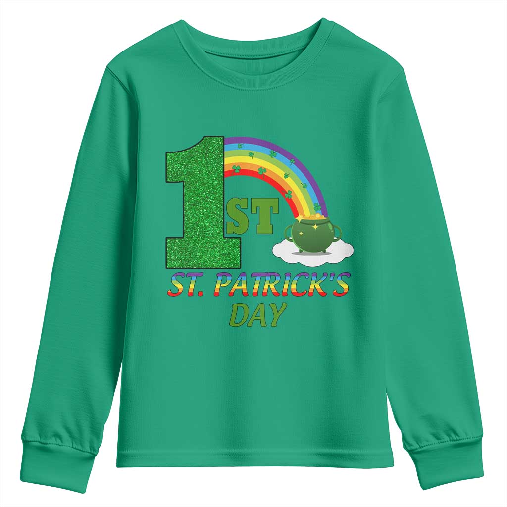 Funny First 1st St Patrick's Day Youth Sweatshirt Shamrock Rainbow Glitter Print