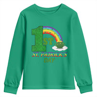 Funny First 1st St Patrick's Day Youth Sweatshirt Shamrock Rainbow Glitter Print
