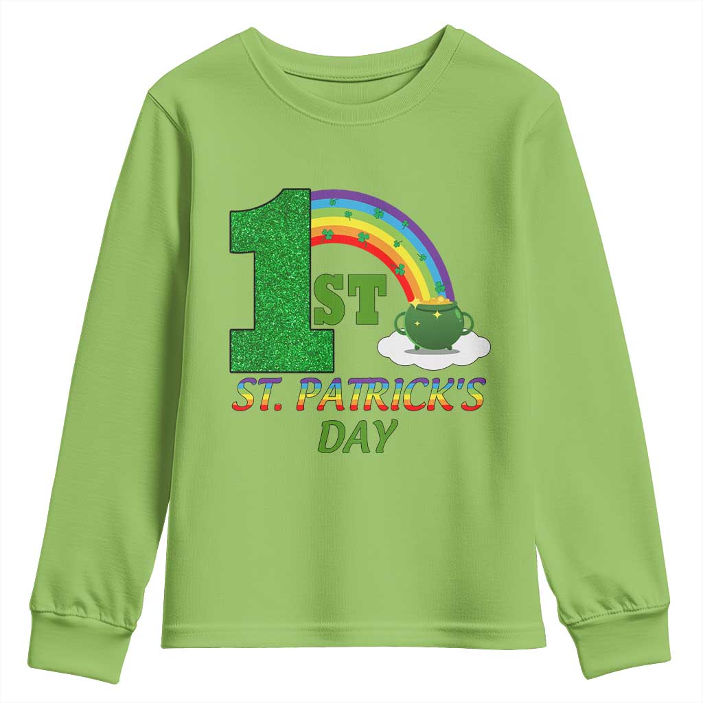 Funny First 1st St Patrick's Day Youth Sweatshirt Shamrock Rainbow Glitter Print