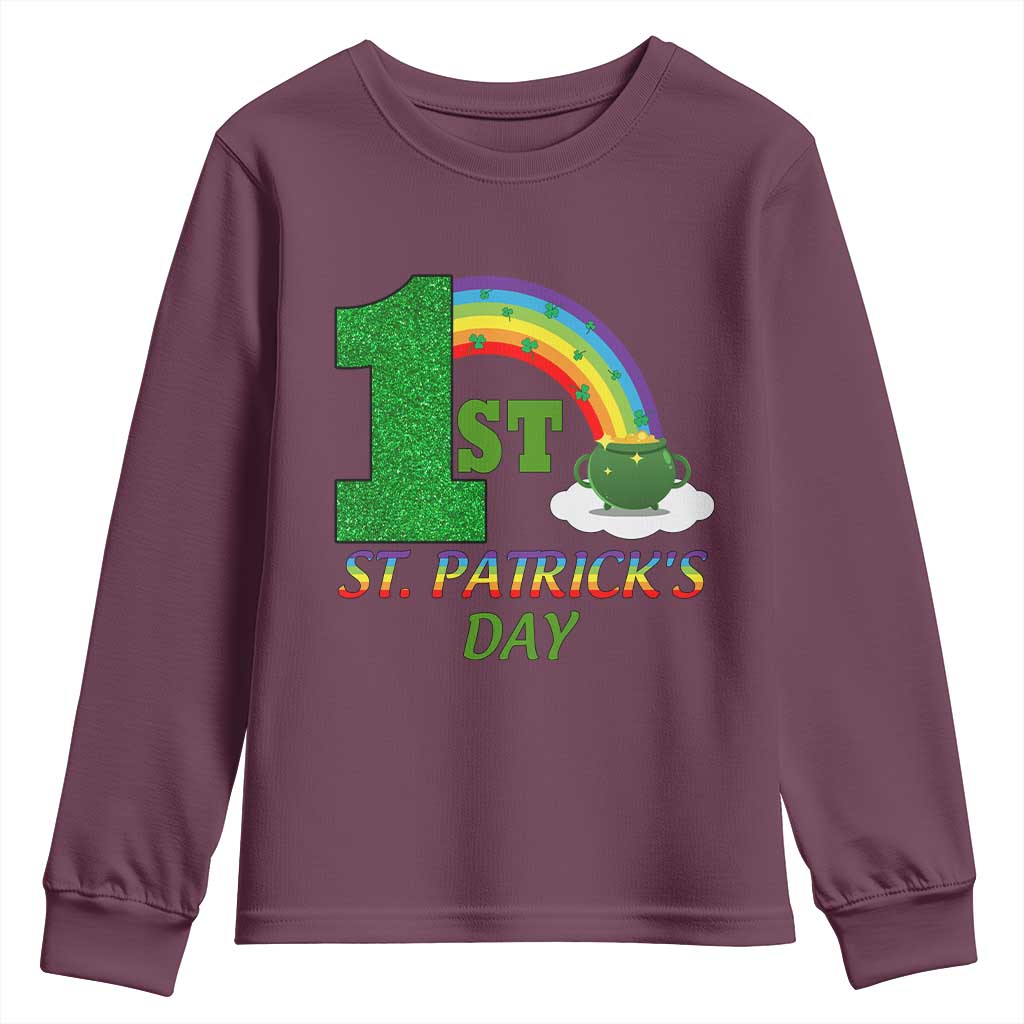 Funny First 1st St Patrick's Day Youth Sweatshirt Shamrock Rainbow Glitter Print