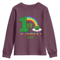 Funny First 1st St Patrick's Day Youth Sweatshirt Shamrock Rainbow Glitter Print