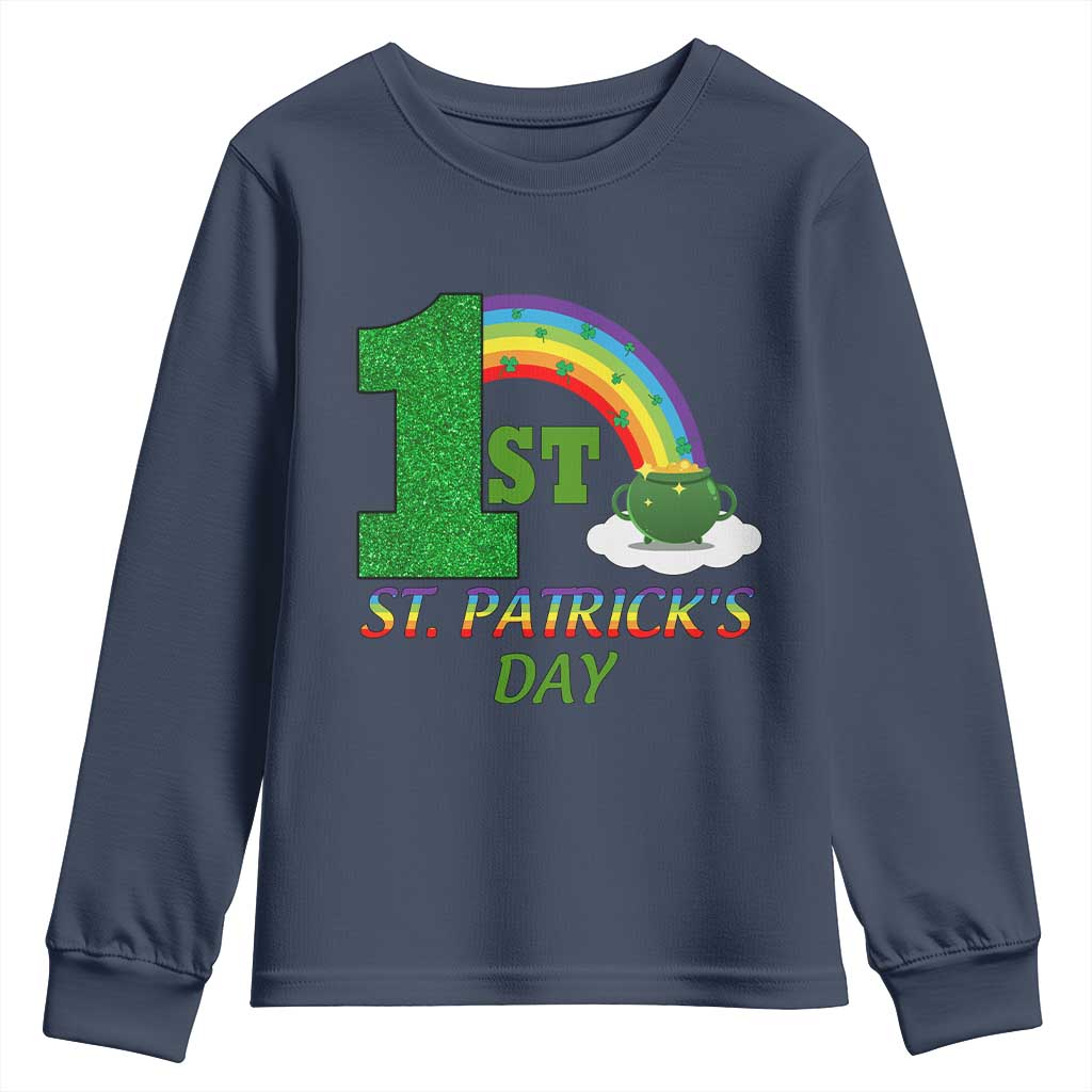 Funny First 1st St Patrick's Day Youth Sweatshirt Shamrock Rainbow Glitter Print