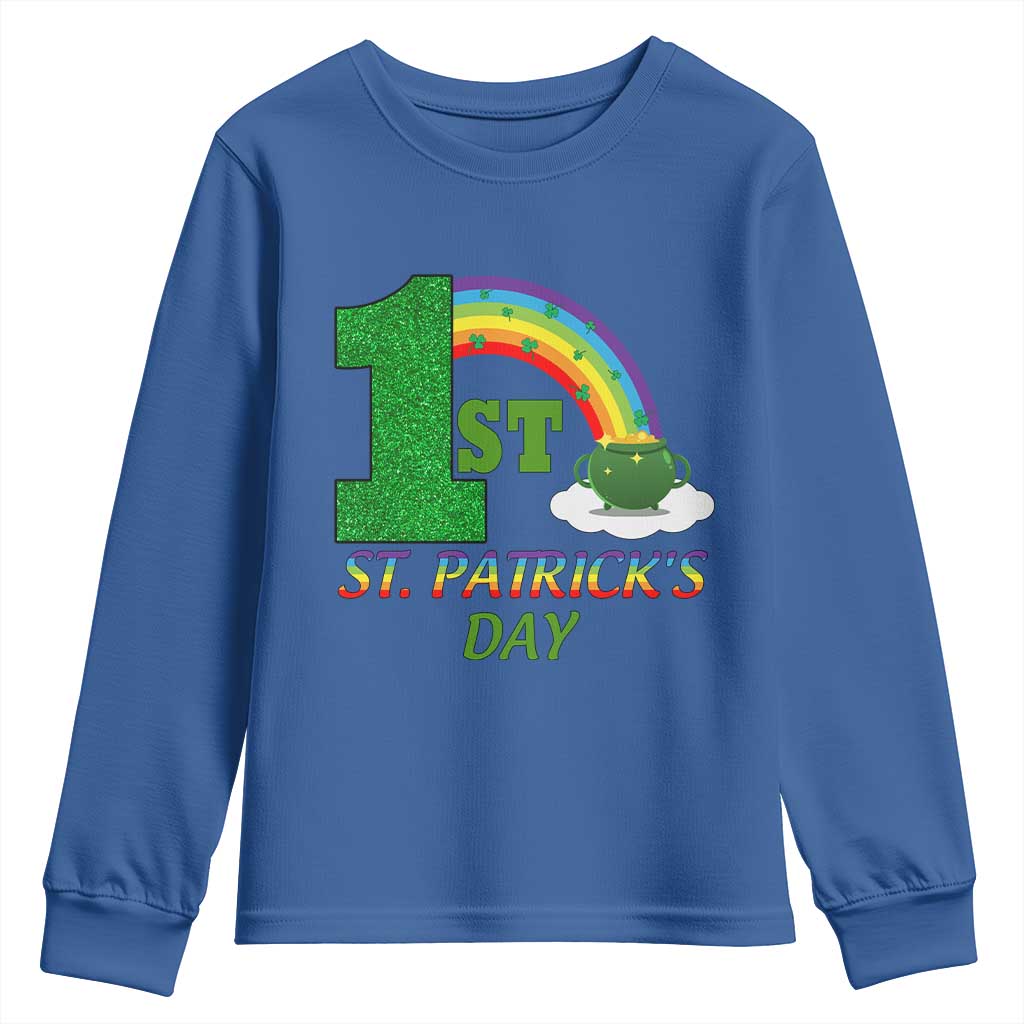 Funny First 1st St Patrick's Day Youth Sweatshirt Shamrock Rainbow Glitter Print