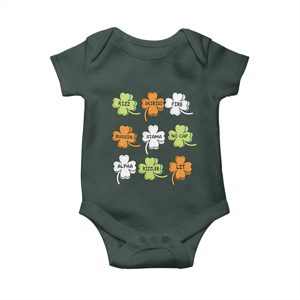 Funny Skibidi Rizz St Patrick's Day Baby Onesie Shamrock Clover Candy Rizzler Meme