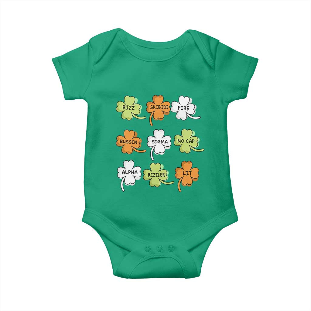 Funny Skibidi Rizz St Patrick's Day Baby Onesie Shamrock Clover Candy Rizzler Meme
