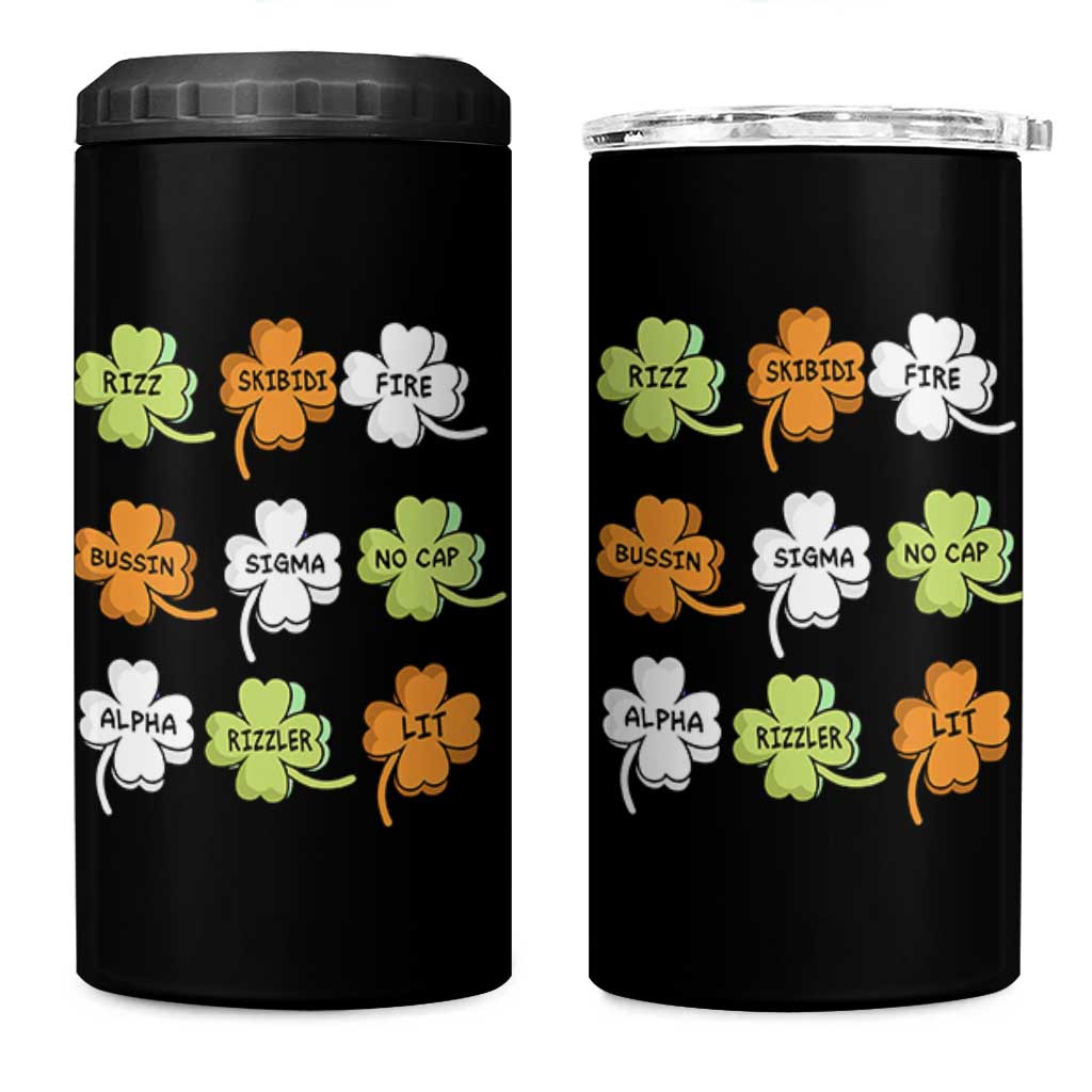 Funny Skibidi Rizz St Patrick's Day 4 in 1 Can Cooler Tumbler Shamrock Clover Candy Rizzler Meme