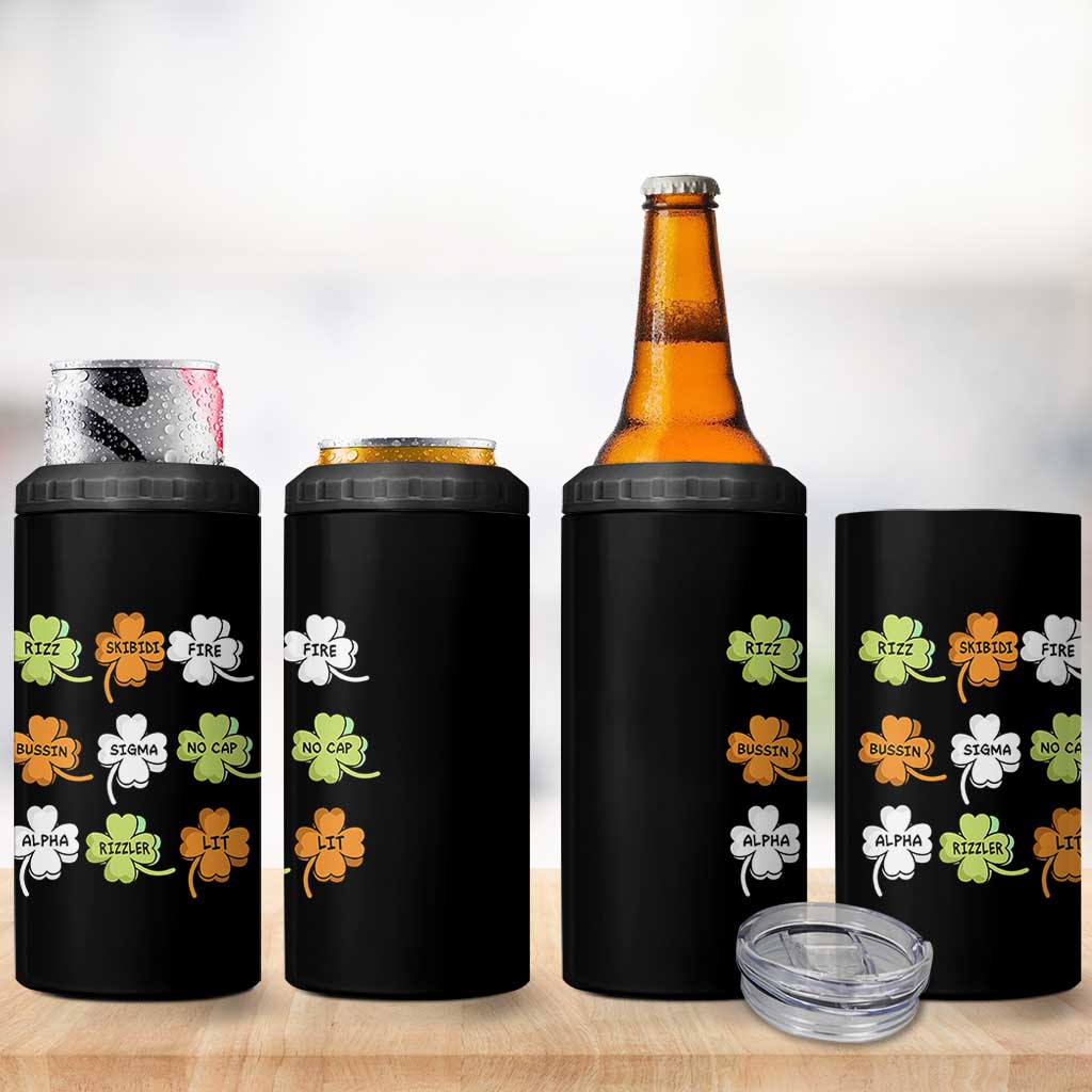 Funny Skibidi Rizz St Patrick's Day 4 in 1 Can Cooler Tumbler Shamrock Clover Candy Rizzler Meme