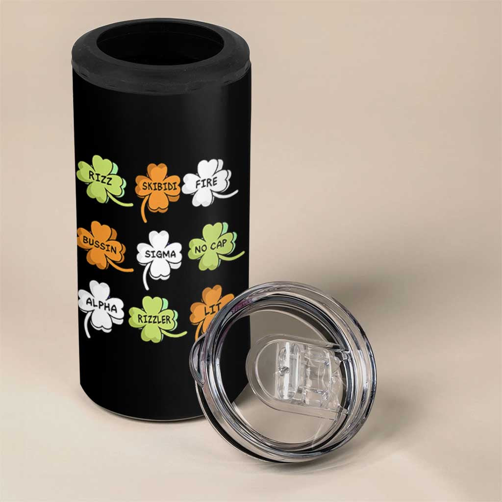 Funny Skibidi Rizz St Patrick's Day 4 in 1 Can Cooler Tumbler Shamrock Clover Candy Rizzler Meme