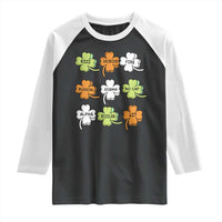 Funny Skibidi Rizz St Patrick's Day Raglan Shirt Shamrock Clover Candy Rizzler Meme